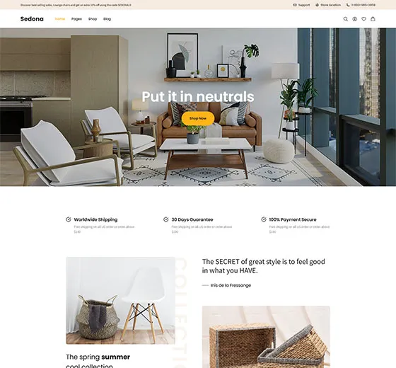 Sedona Shop furniture and interior decor WooCommerce WordPress theme