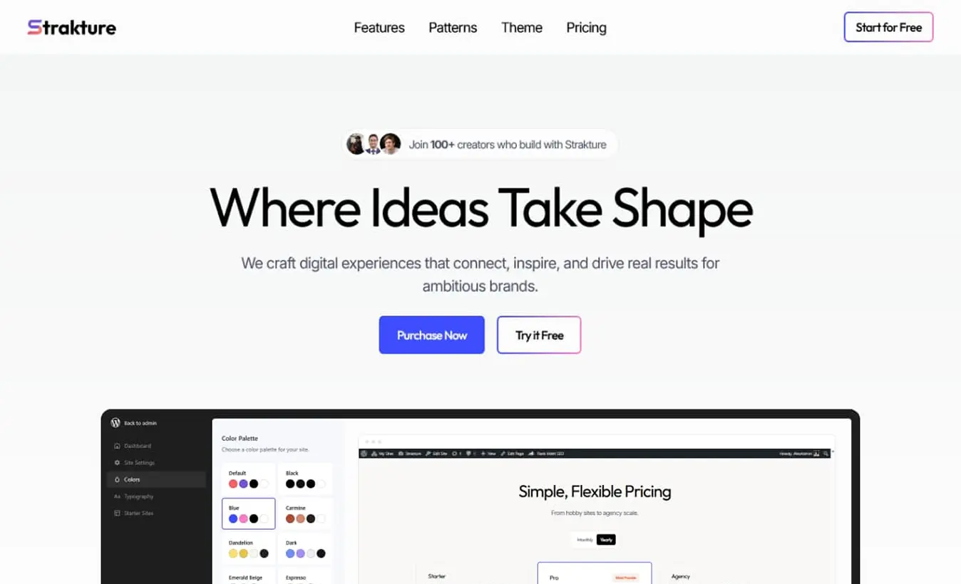 Strakture AI pattern library WordPress site builder